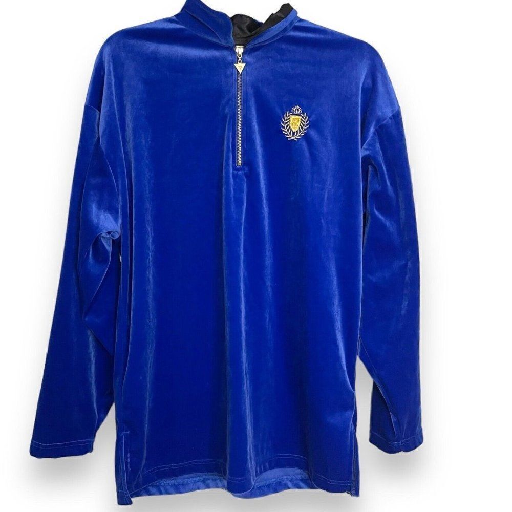 Jaclyn Smith Sweatshirt Women's Medium Royal Blue Vintage Zip Crest Velvety Top